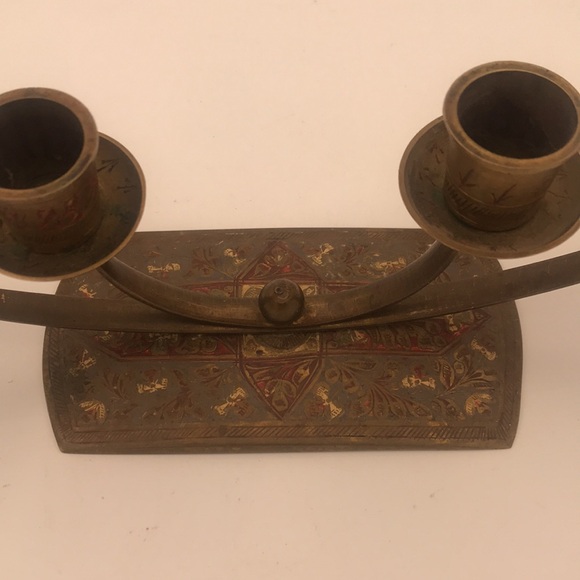 RARE VTG Etched Brass 4-Candle Candelabra Made in India - Picture 4 of 9